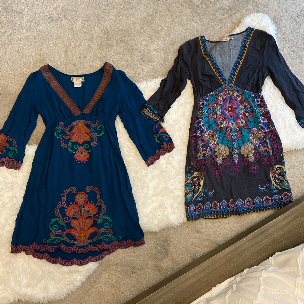 Flying Tomato tops in teal & gray. 2 boho style tops in size small.